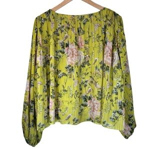 Anthropology Blouse RD + Koko Floral Green Women's Top Pleated Boho Spring